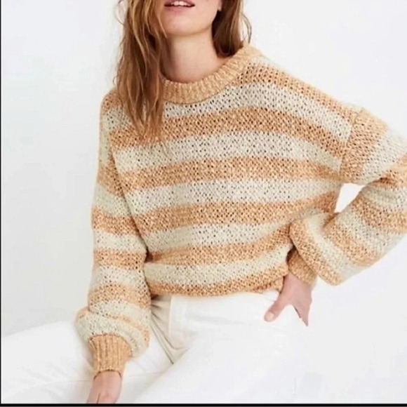 Madewell Wool & Alpaca Blend Baez Pullover Sweater in Creamsicle Stripe Size XXS - Picture 1 of 7